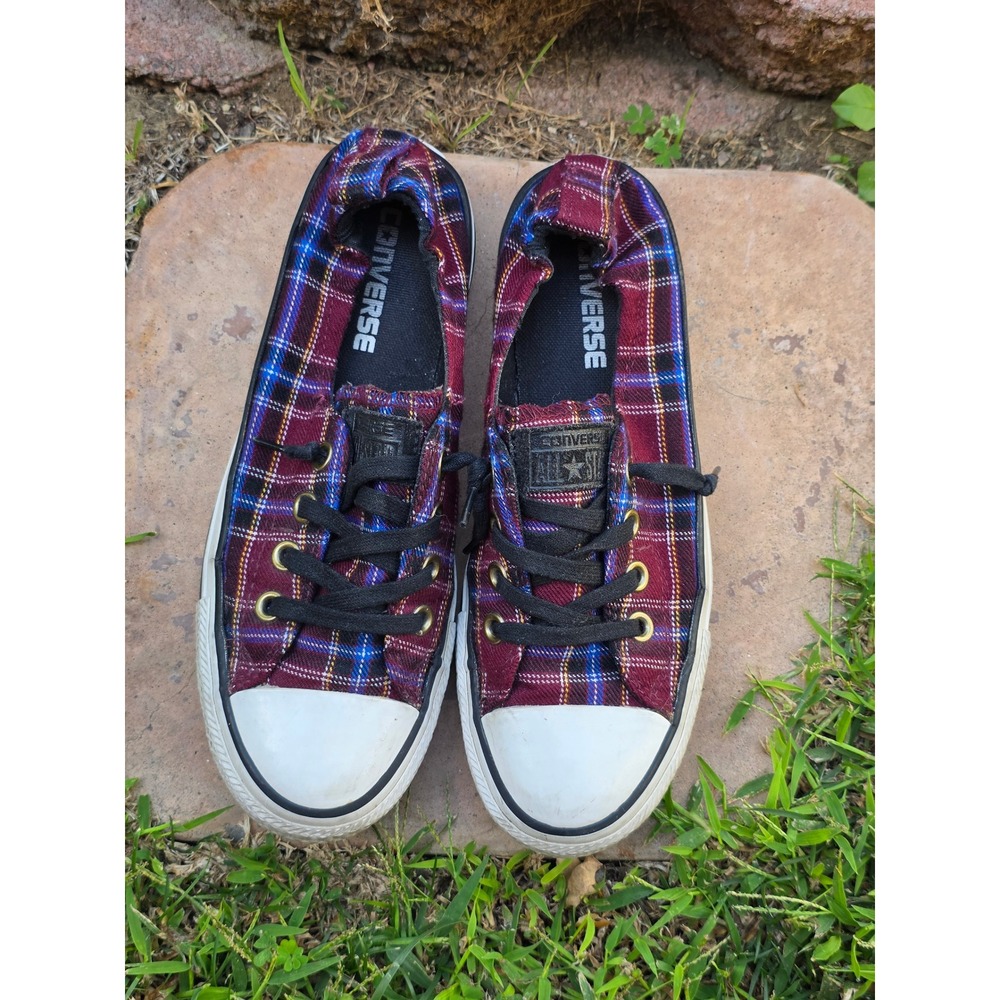 Converse Chuck Taylor All Star Shoreline Plaid Slip On Sneakers Burgundy Women 7